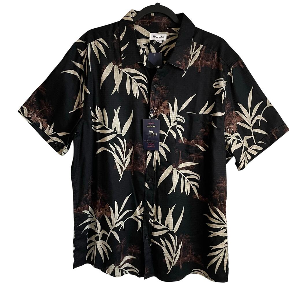 Haggar The Tuckless Shirt NEW Sz XL Button Up Tropical Slim Fit Short Sleeves